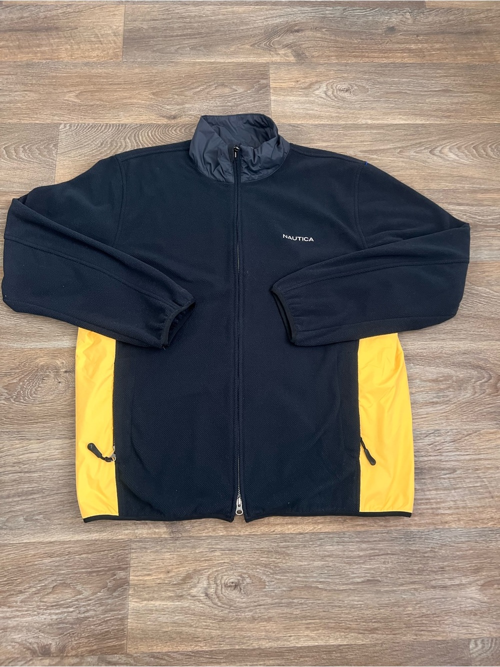 Nautica Black Fleece Jacket with Yellow Side Panels/A756